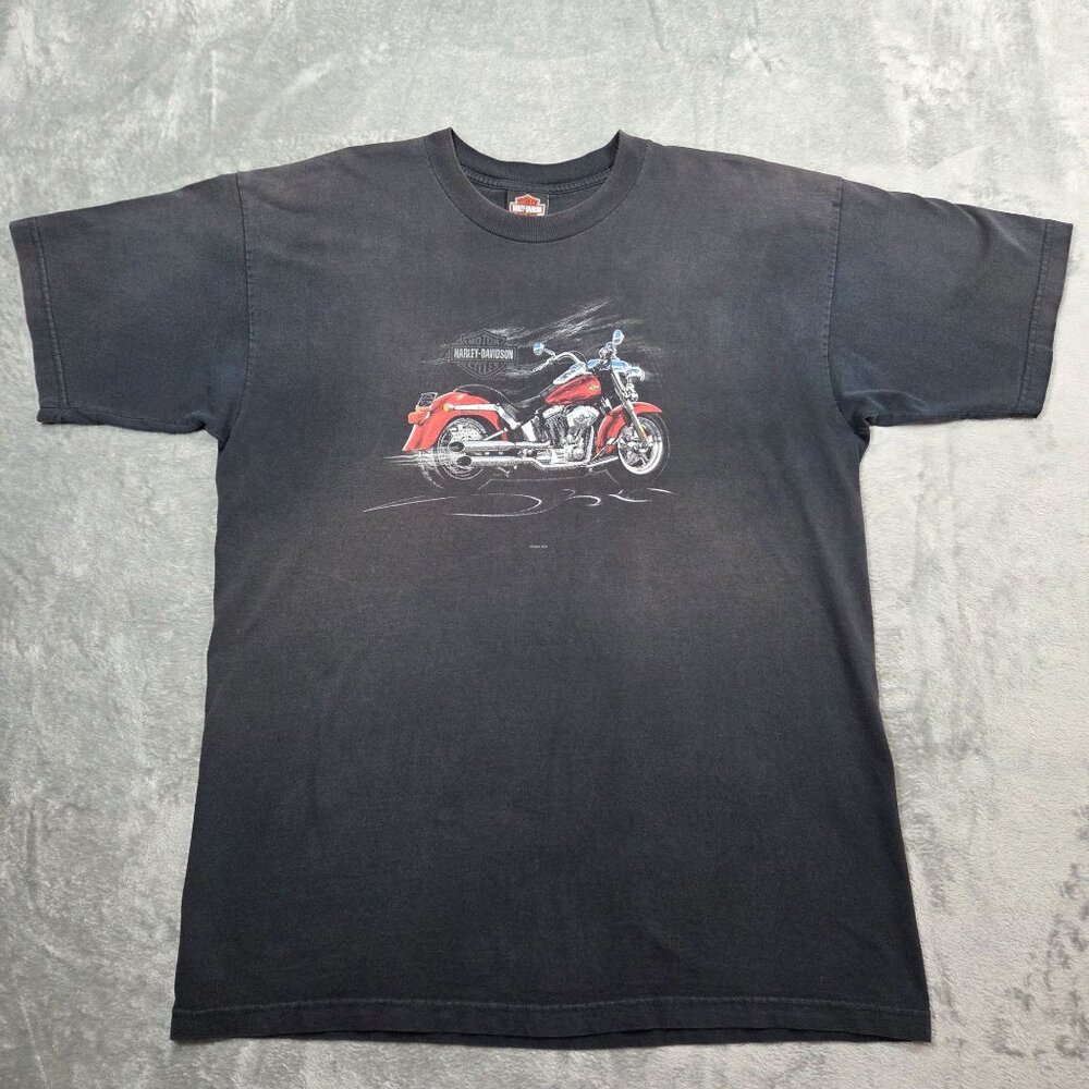 Harley Davidson Shirt Mens XL Black Faded Motorcycle Flames Fire Y2K Holoubek